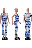 Tie dyed hip lifting slim fit micro flared pants two-piece set HHM6327