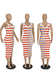 Horizontal stripe color matching dress HY5250