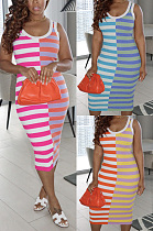 Horizontal stripe color matching dress HY5250