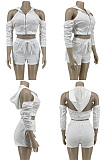 Zipper pleated backless l hooded two piece set HG171