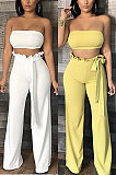 Strapless + wide leg pants with fungus edge two-piece set with belt BN9808