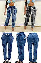 Denim print pants with pocket belt KKY80041