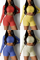 Sequin casual shorts two piece set R6220