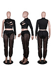 Hollowed out burnt out jacket and perspective pants two piece set MA6612