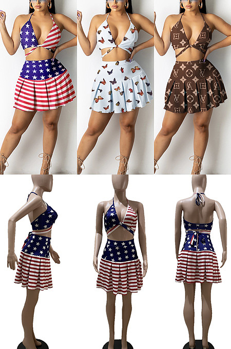 Two piece American flag Skirt Set ZK0632