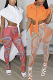 Sleeveless shirt printed mesh pants two piece suit YNS1696