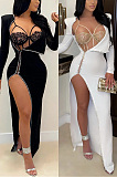 Hot drill lace deep V two piece set two colors K2286