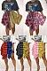 Irregular color block binding sleeve fake shirt plaid skirt YC8068