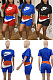 Sports contrast short sleeve shorts cotton suit YLD7772