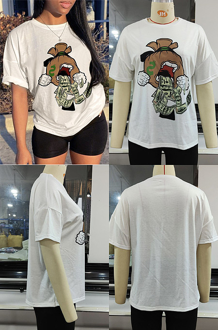 USD printed short sleeve T-shirt shorts 2pcs SDF2022