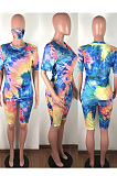 Tie dyed round neck leisure home sports suit (including mask) QZ6088