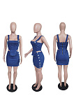 Two piece denim set with suspender and strapless BS1314