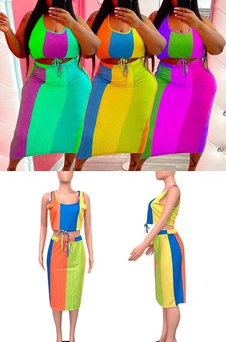 Color Block Skirt Set Plus Size