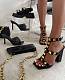 Thick Heel Square Toe Rivets Buckle Strap Open Toe Sandals