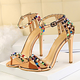 11cm High Heels Rivets Studded Sandals Ankle Buckle Strap Stiletto Shoes