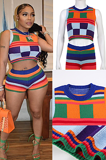 Knitted Color-block Shorts Set