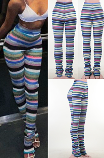 Stripes High Waist Ruffle Pants
