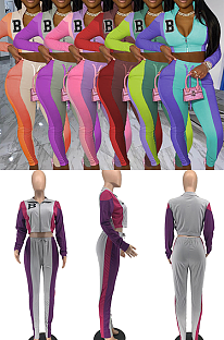Color-block Zipper Long Sleeves Pants Set