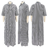Stripes Shirt Collar Long Dress