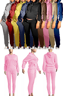 Solid Color Hoodie Pants Set