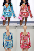 Wholesale-product |Graphic Printed Long Sleeve Skirt Set