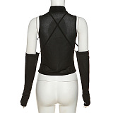 Wholesale-product | Mesh Off-shoulder Top with Gloves