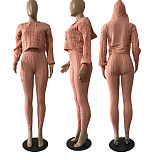 Solid Color Knit Sweater Hoodie Tpp Two Piece Set