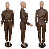 PU Material Real Pocket Jacket & Pants Set