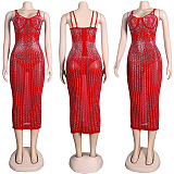 Sling Hot Drilling Perspective Cultivate One's Morality High Waist Midi Dress K2072
