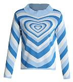 Women Love Heart Print Sweater, Long Sleeve O-neck Knitted Pullover