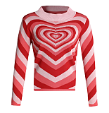 Women Love Heart Print Sweater, Long Sleeve O-neck Knitted Pullover