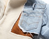 Blue High Quality Fashion Velvet Jeans Spliced Winter Zipper Coat LWJ10205-2