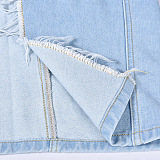 Side Split Button Up Denimn Long Skirt