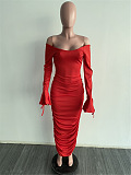 WHOELSALE | Sexy Polyester Extra-Long Sleeve Off Shoulder Ruffle Long Dress Q686