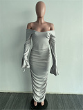 WHOELSALE | Sexy Polyester Extra-Long Sleeve Off Shoulder Ruffle Long Dress Q686