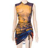 WHOLESALE | Digial Printed Side Drawstring Off Shoulder Dress