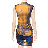 WHOLESALE | Digial Printed Side Drawstring Off Shoulder Dress