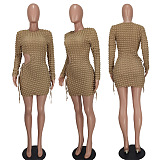 WHOLESALE | Popcorn Fabric Long Sleeve Side Hollow-out Dress