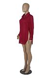 WHOLESALE |  Chiffon Fabric Side Split Shirt in Red