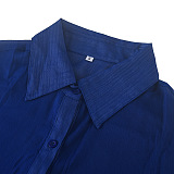 WHOLESALE |  Chiffon Fabric Side Split Shirt in Blue