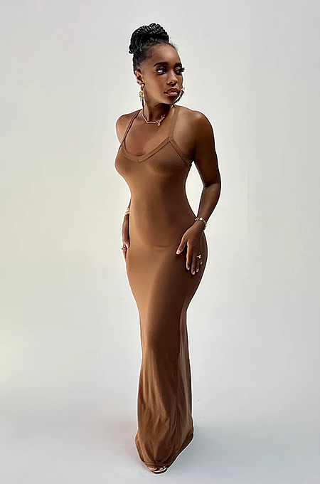 WHOLESALE | Racer Back Maxi Dress in Coffee