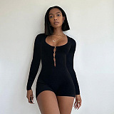 WHOLESALE | Hollow-out Square Neck Romper in Black
