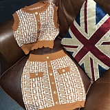 WHOLESALE | Knitted Geometric Design Skirt Set in Khaki
