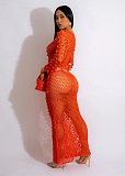 WHOLESALE | Knitted Sequins Hollow-out Beach Dress in Orange
