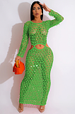 WHOLESALE | Knitted Sequins Hollow-out Beach Dress in Green