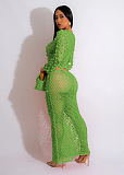 WHOLESALE | Knitted Sequins Hollow-out Beach Dress in Green