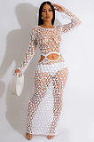 WHOLESALE | Knitted Sequins Hollow-out Beach Dress in White