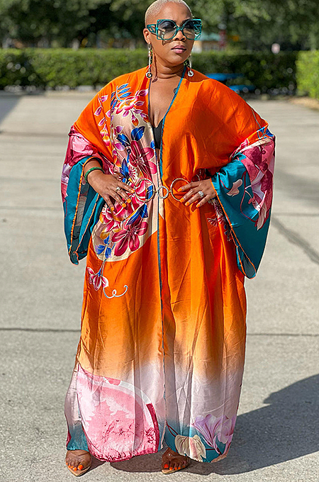 WHOLESALE |   Cover-Up Digial Printed Robe in Gradiant Orange