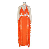WHOLESALE | Tassel Cover Maxi Skirt Set in Orange