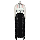 WHOLESALE | Tassel Cover Maxi Skirt Set in Black & White